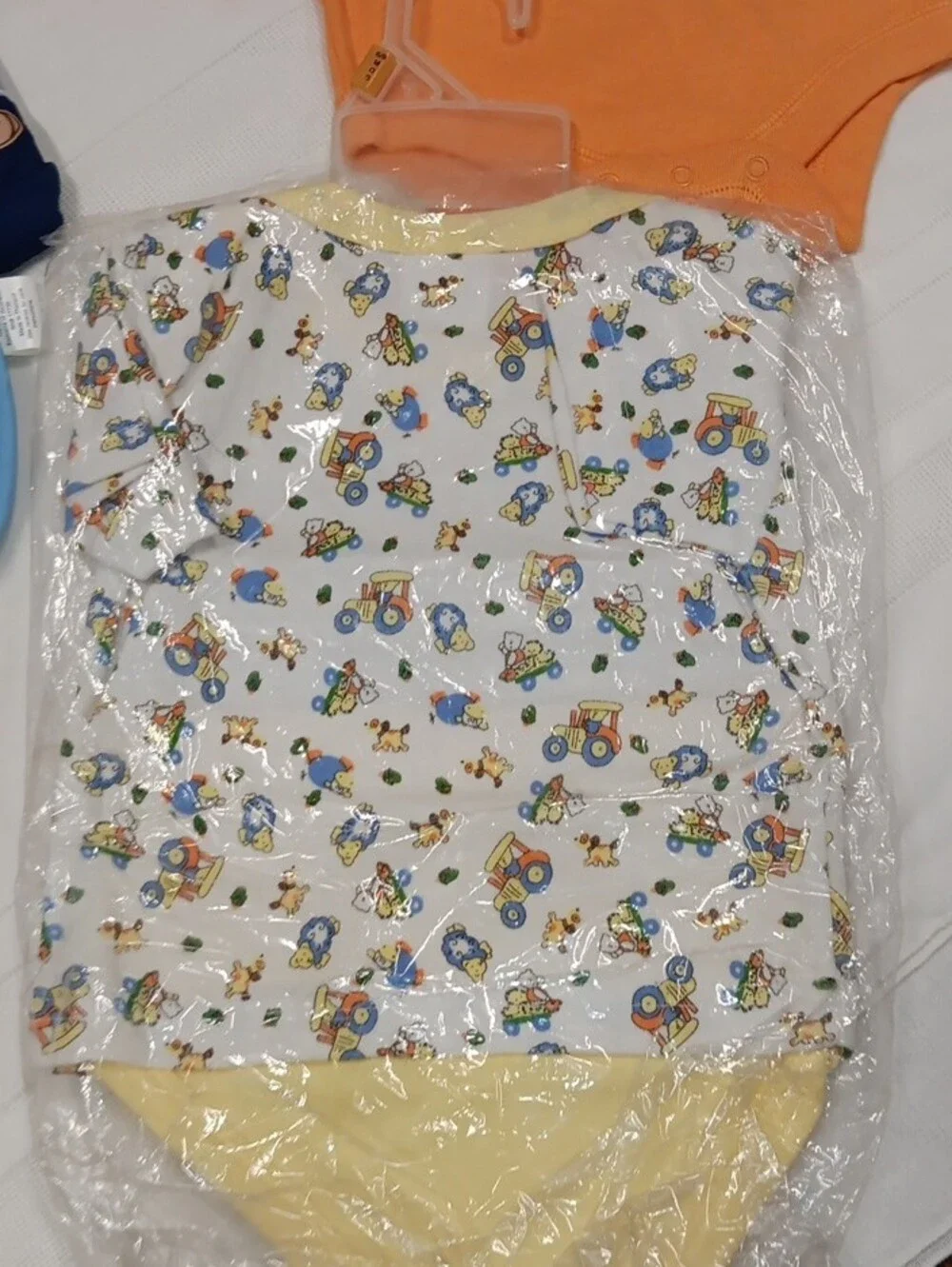 Circo Blue Bib with Orange Bodysuit and Yellow Printed Onesie